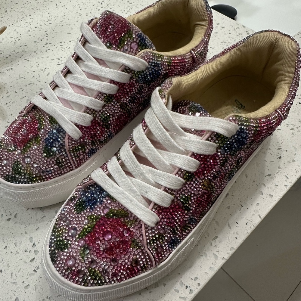 Betsey Johnson Pink Floral Crystal Sneakers
